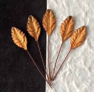 20 Rose Leaves Gold Brown tiny floral roses Miniatures dolls cards Fall wreaths - Picture 1 of 3
