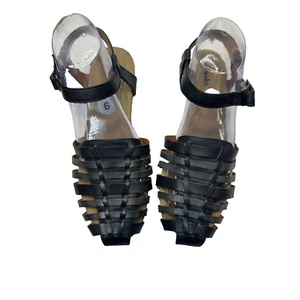 Clarks Damen-Sandalen grau Huarache Lederriemen Keilabsatz 9W Strandküste - Bild 1 von 8