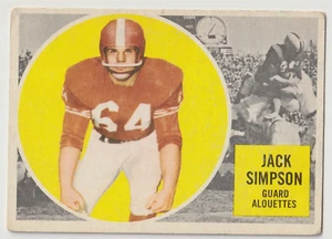 1960 Topps CFL Jack Simpson Card #47 Montreal Alouettes Mississippi - Picture 1 of 2