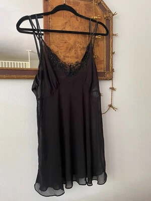 De colección Años 90 Negro Transparente Cuentas Chemise Hada Gótica Romántico 1x Lencería Babydoll Foto 1 de 4