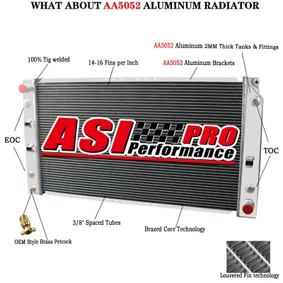 3 Row Radiator fit 1994-1996 CHEVROLET IMPALA CAPRICE CADILLAC FLEETWOOD - Image 1 of 4