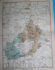 1885 RARE ORIGINAL MAP HESSE NASSAU GERMANY FRANKFURT KASSEL FULDA WIESBADEN - Picture 1 of 5