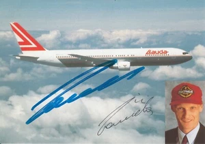 SIGNED NIKI LAUDA LAUDA-AIR ORIGINAL POSTCARD PHOTO PROMO CARD PARMALAT 1980s - Picture 1 of 3