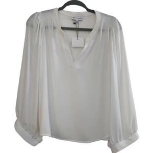 Gibson Latimer L NEW Surplice V Neck Long Peasant Sleeve White Blouse - Picture 1 of 10