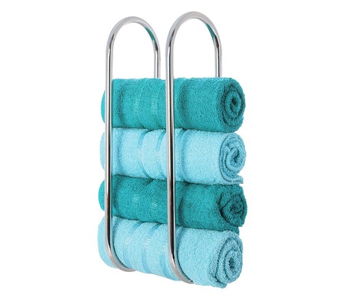 Towel Chrome Wall Mounted Bathroom Rail Holder Double Storage Rack Shelf Bar