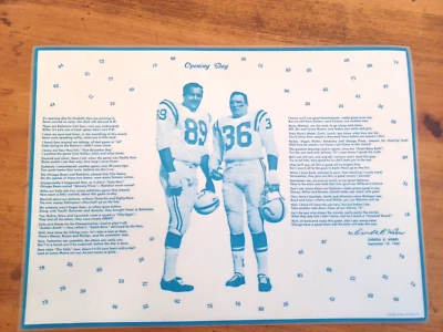 Gino Marchetti & Bill Pellington Baltimore Colts laminated placemat 1960's - Image 1 of 2