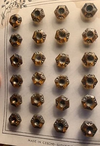 1/2 Card- Vintage Tiny 3/8” Demi Opalescent Transparent Amber Hex Glass Buttons - Picture 1 of 5