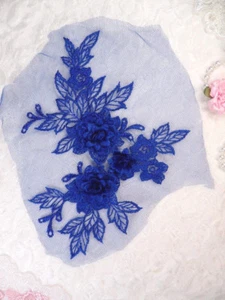 3D bestickte Spitzenapplikation blau Blumen Venedig Spitzenaufnäher (BL124) - Bild 1 von 1