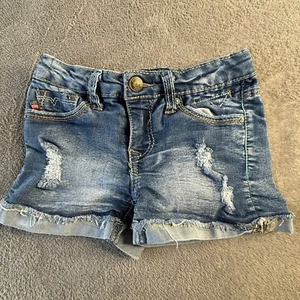 Vigoss Shorts Girls Sz 4t Blue Denim Short Cuffed Elephant Embroidered Boho Jean - Picture 1 of 12