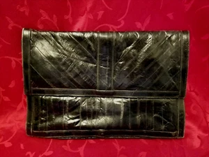 Vintage 80er Aalhaut Leder großer Reißverschluss Clutch EUC schwarz mehrere Abschnitte - Bild 1 von 8