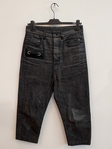 Pantaloni Rick Owens 17 FW Glitter Denim Dettaglio Pelle Tagliati
