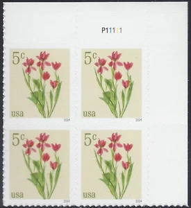 US 2024 Stamps 5 cent Red Tulip Scott #5900 plt blk of 4 UR - Picture 1 of 1