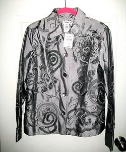 Coldwater Creek Blouse Jacket Misses 4 XS Embellished Dressy Silver Gray NWT - Picture 1 of 10