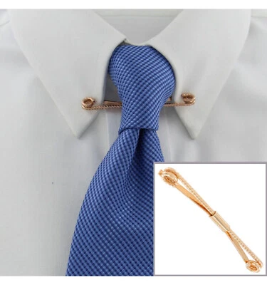 Ky & Co Clip de barra de cuello de alambre trenzado tono oro rosa para hombre 2 1/2" hecho en EE. UU. Foto 1 de 3