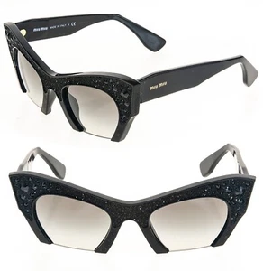 MIU MIU RASIERER 02Q Rock Sonnenbrille Katzenauge schwarz KRISTALL Juwel ikonisch MU02QS - Bild 1 von 8