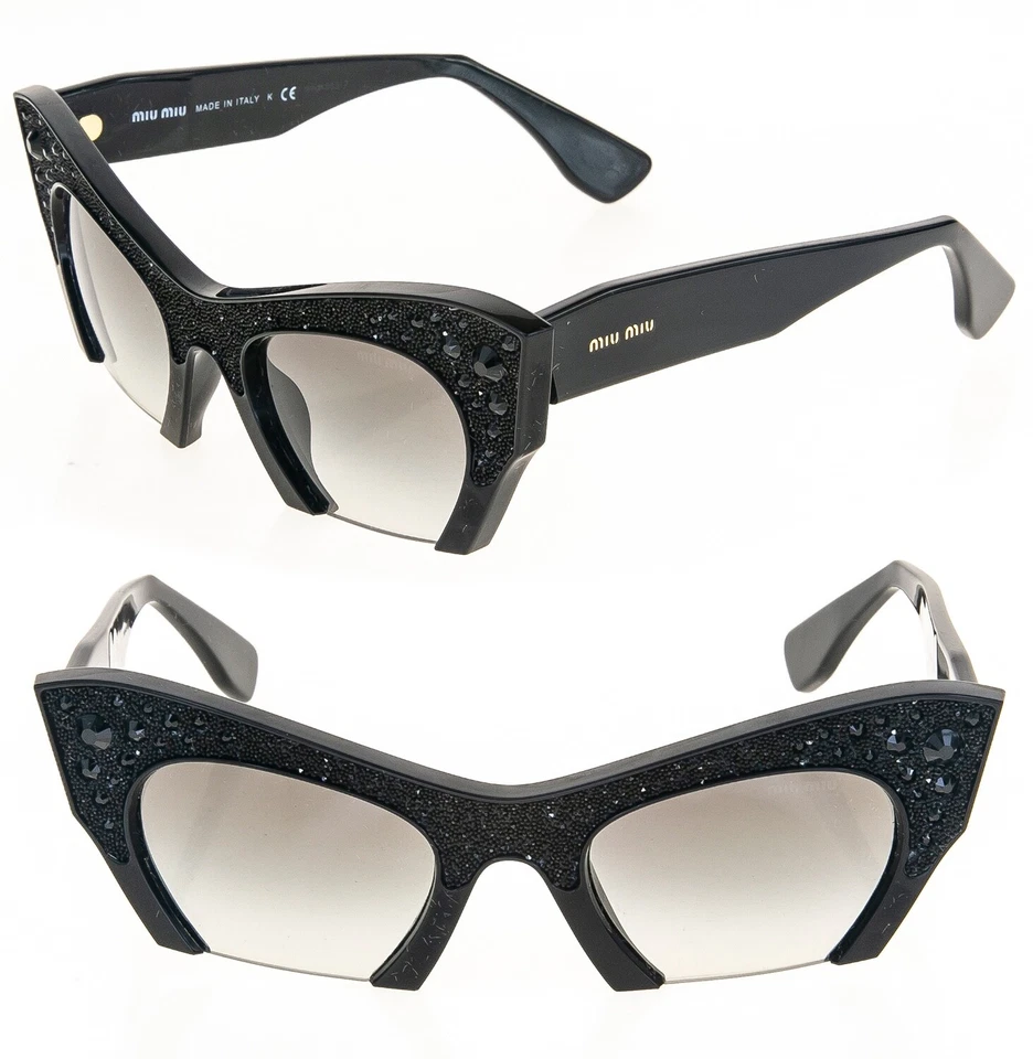 MIU MIU RASOIR 02q Rock Sunglasses Cat Eye Black Marble Crystal Mu02qs Gradient