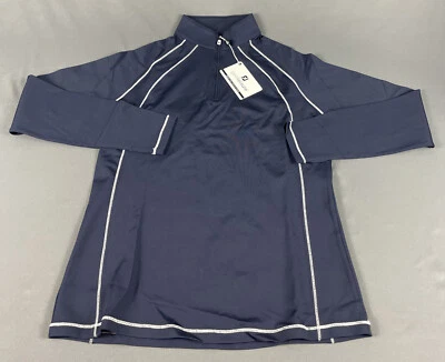 Pulôver feminino FootJoy golfe camada média 1/4 zíper jersey pequeno azul marinho MSRP $115 - Imagem 1 de 4