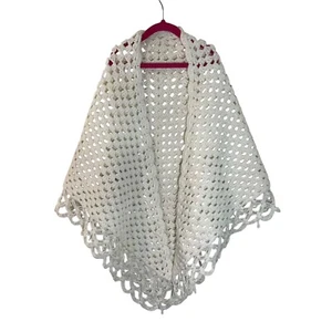 Girls Crochet Ivory White Cape Open Sweater Formal Evening Neutral Pull On Kid - Picture 1 of 4