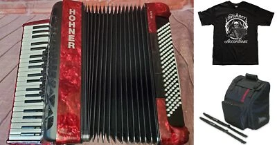 Hohner Bravo 120 Red Piano Accordion Acordeon +Free GigBag_Straps_T-Shirt Dealer - Image 1 of 4