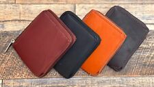 Genuine Cowhide Leather Mens Zipper Zip-Around Bifold Popular Wallet