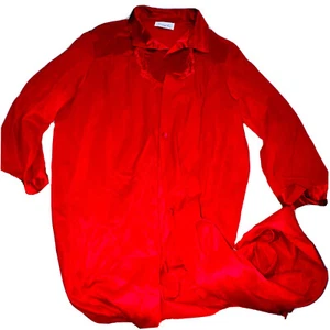 Camisón vintage Vanity Fair lápiz labial rojo sedoso floral bordado escote mediano - Imagen 1 de 5