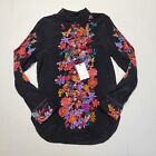 $355 Robert Graham Women's GABRIELA Black Multi-Color Floral SMALL Silk Shirt 