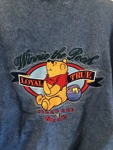 Vintage Disney Winnie The Pooh Varsity Denim Jean Jacket L *READ FOR SIZE* 52” - Picture 1 of 11