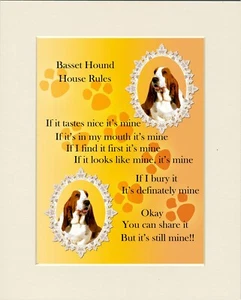 BASSET HOUND ""IT'S MINE"" HAUSREGELN COMIC HUND KUNST DRUCK MONTIERT RAHMENFERTIG - Bild 1 von 1
