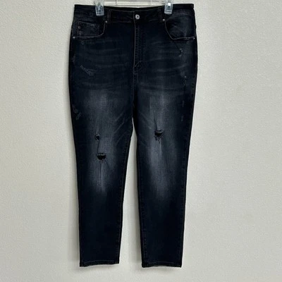 RISEN Jeans Distressed Black Denim Ankle Skinny Style XRDP1004 Women’s Size 2XL - Image 1 of 4