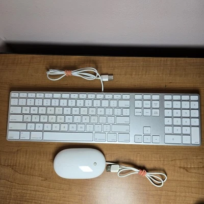 Apple White Aluminum USB Wired Keyboard Mighty Mouse iMAC G4 G5 eMAC A1152 A1243 - Image 1 of 4