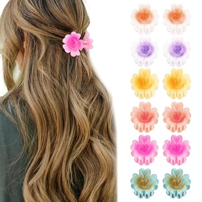 Flower Hair Clips for Women 12Pcs Medium Hawaiian Flower Claw Clips Non-slip Cut - Image 1 of 4