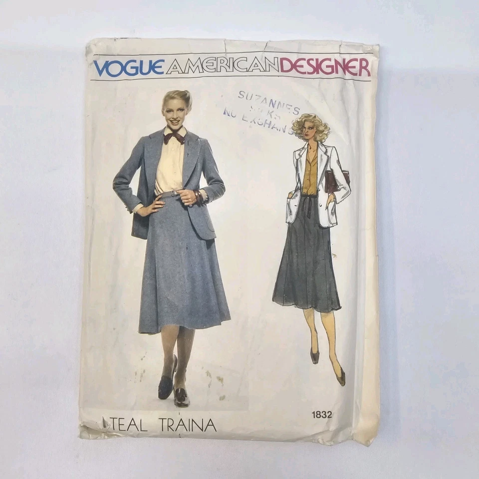 80's Vogue Designer Sewing Pattern 1832 Teal Traina Skirt Jacket Sz 14  - image 1 of 4