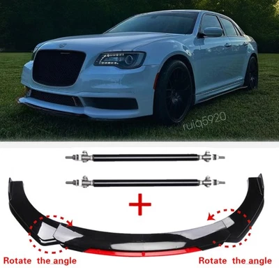 Black+Red Car Front Bumper Lip Spoiler Splitter+Strut Rods For Chrysler 300 300M Foto 1 de 4