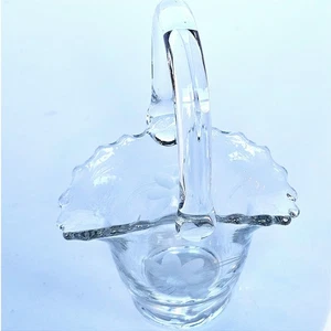 Ancien mini panier en verre gravé cristal fleurs miniature bord festonné 1521 - Photo 1/7