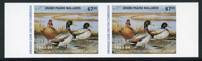 ARKANSAS 1993-94 WATERFOWL HUNTING & CONSERVATION STAMP IMPERF MINT PAIR ! C08 - Image 1 of 2