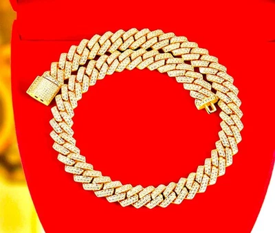 Cadena de eslabones cubanos helados de 14 mm - Collar Hip Hop de acero inoxidable de 14K/oro blanco Foto 1 de 4