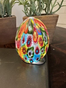 VINTAGE MURANO Millefiori Satin GLOWING Egg Shaped Glass Paperweight 2.25" Italy - Picture 1 of 11