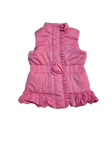 Lilly Pulitzer Girls Size L 8/10 Caylee Pink Puffer Vest Floral Lined Ruffle - Picture 1 of 8