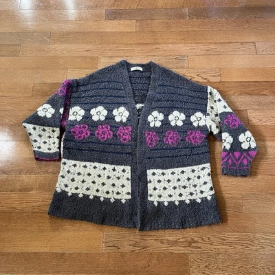 Cárdigan Suéter Natural Life Calla Floral Gris Oscuro Crema L/XL Boho Cottagecore Foto 1 de 4