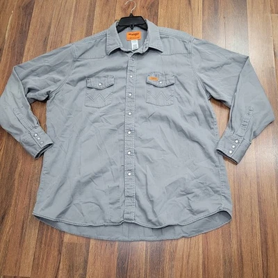 Camisa de trabajo resistente al fuego Wrangler FR para hombre 3XT alta gris algodón nailon Foto 1 de 4