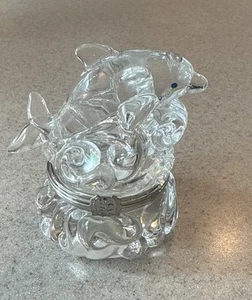 Lenox Dolphin Treasure Box baratija cristal bisagras plomo completo zafiro con dije - Imagen 1 de 8