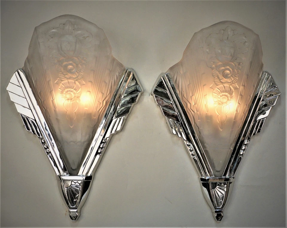HETTIER & VINCENT: par de apliques de pared franceses 1930 art deco luces Baccarat 1925 Foto 1 de 4