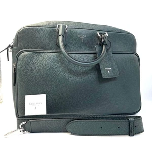 Serapian Business Shoulder Bag Leather Blue Green Zipper 16.1 x 11.8 inch Japan - Picture 1 of 15