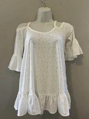 NUEVO CON ETIQUETAS TOP CON VOLANTES OJALES MICHAEL KORS MUJER, BLANCO, GRANDE $78.5 Foto 1 de 4
