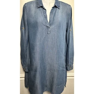 Cloth & Stone Anthropologie Women S Shirt Dress Blue Denim Pockets L/S Roll Tab - Picture 1 of 10