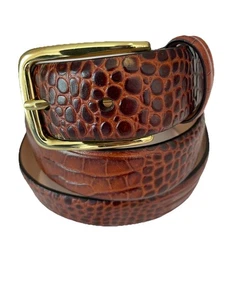 Cintura vera pelle di vitello italiana coccodrillo cammello marrone 36 fibbia ottone USA - Foto 1 di 12