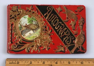 Libro de autógrafos de estudiantes victorianos vintage de 1900 cubierta en relieve Nebraska - Imagen 1 de 9