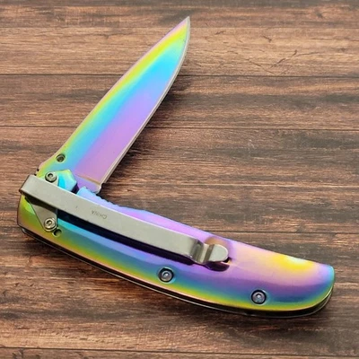 Frost Cutlery Tactical Frame Lock Rainbow Spectrum Folding Pocket Knife - Image 1 of 2
