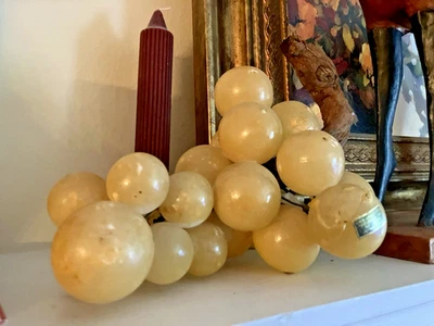 Vtg Italian Alabaster Grape Cluster  Wood Stem 9” Large Firm Prof G.BESSI ITALY - Image 1 of 4