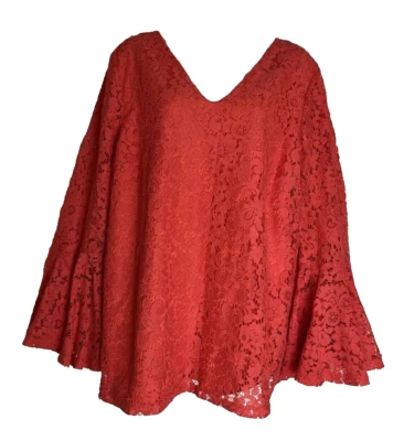 Roamans 花卉蕾丝女式 XL 橙色上衣喇叭袖童话职业盛装 — 第 1/4 张图片